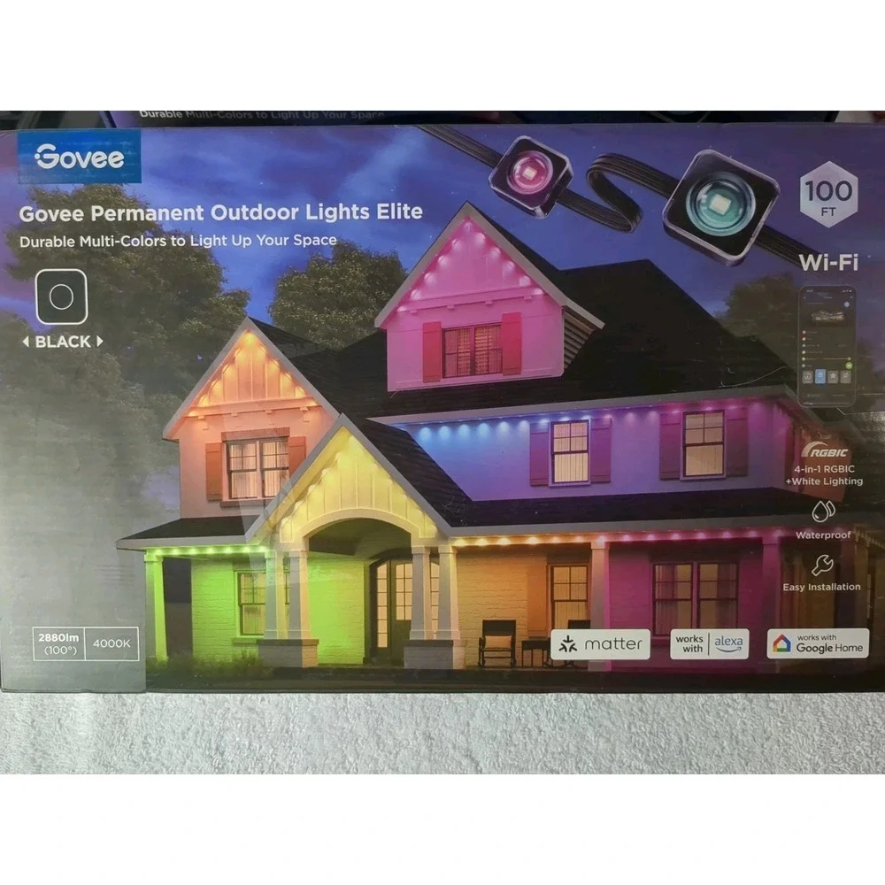 Govee RGBICW Permanent Outdoor Garden Lights Elite Color Changing Black 100ft